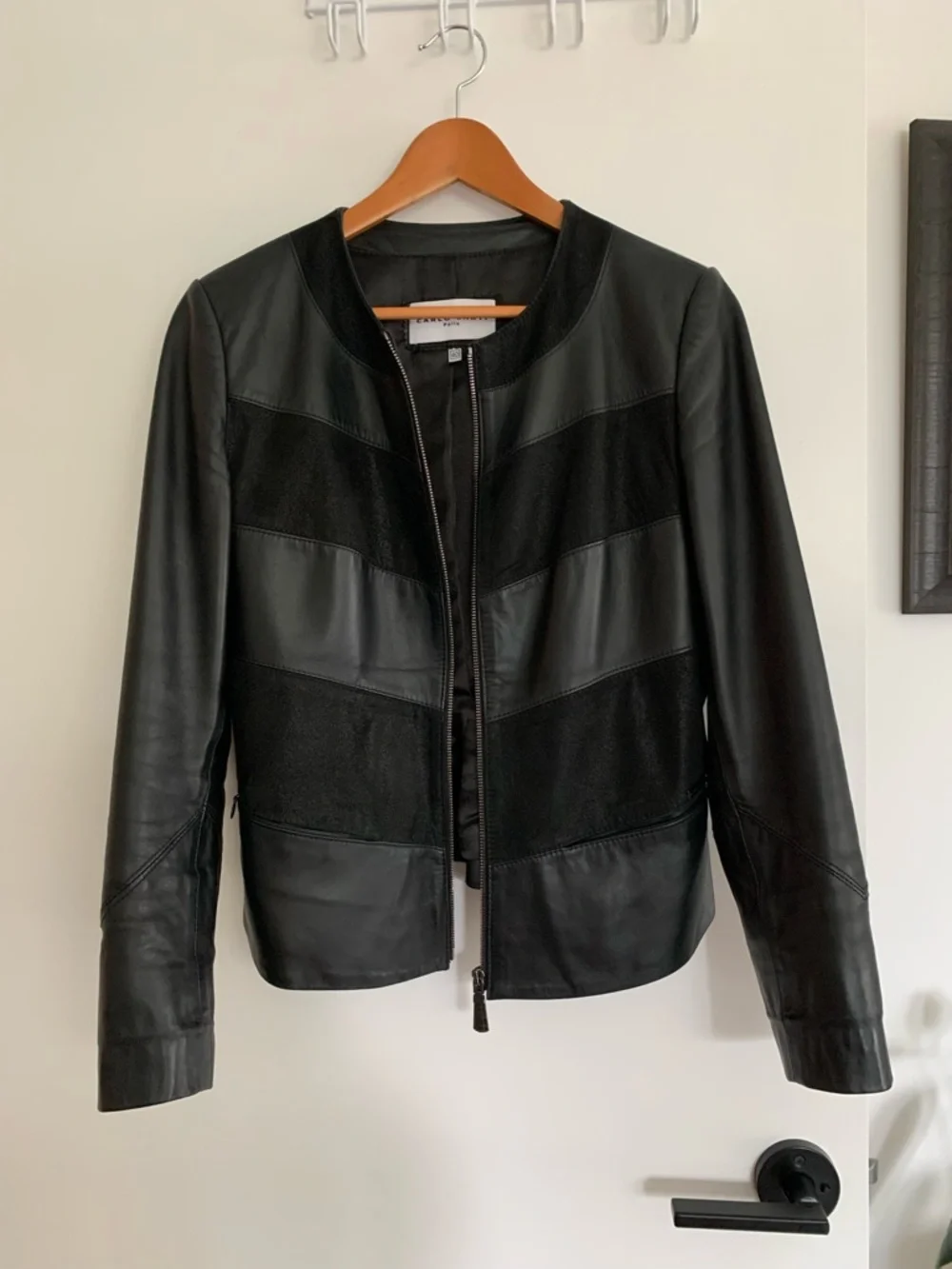 Black Mixed-Media Leather Jacket - Women, size 40 - Picture 3 of 6